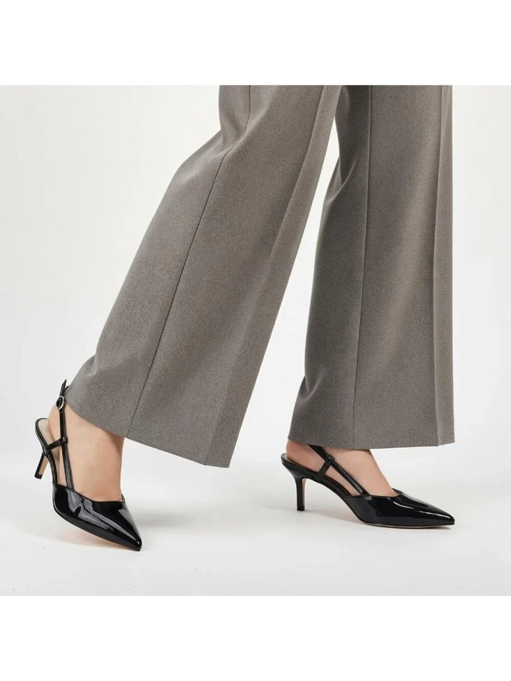 Women's Black Slingback Closed Pointed Toe Low Heels Dress Shoes Back Strap